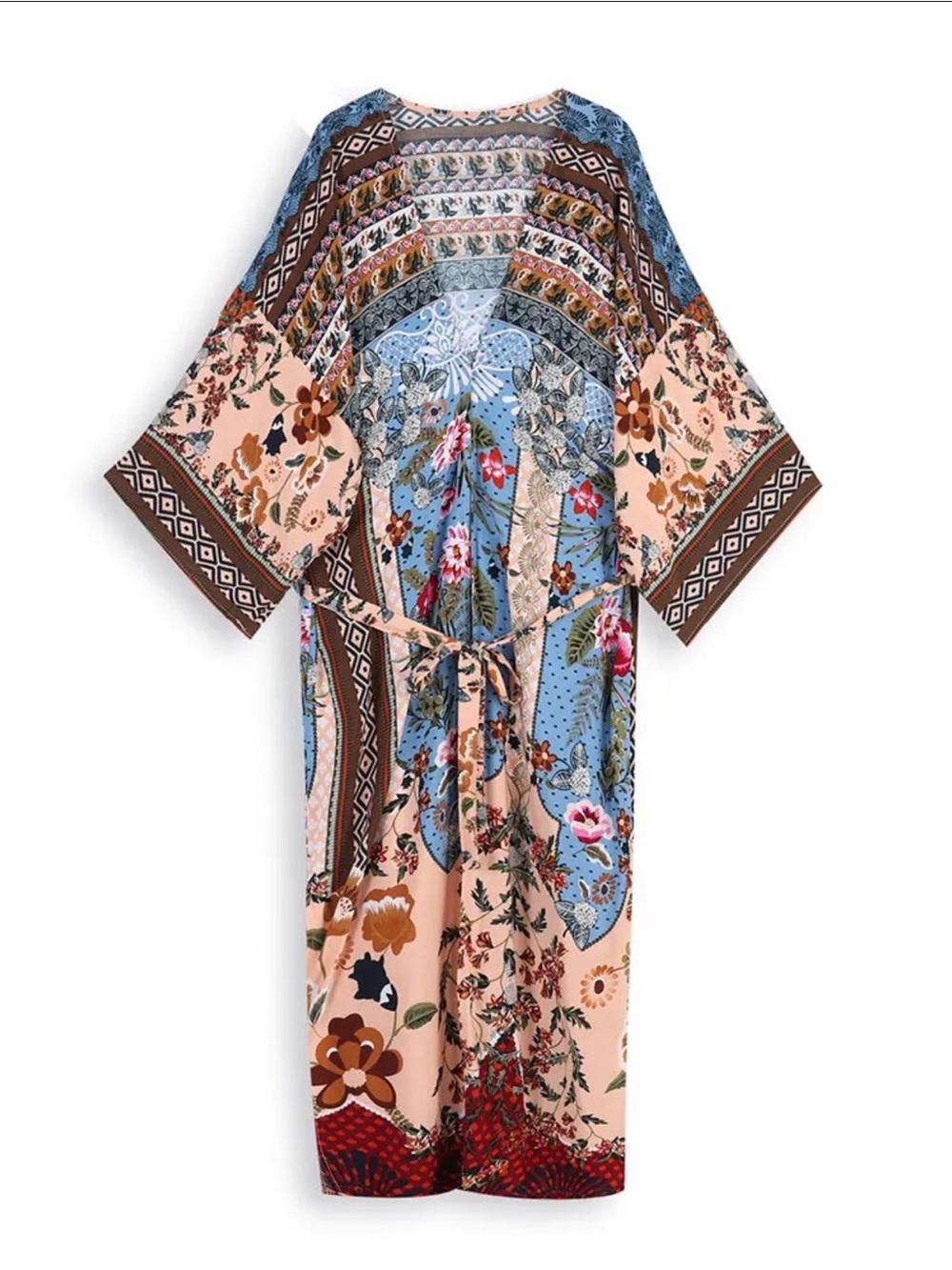 Floral Patchwork Long Kimono Duster - Pink Multi - Picture 2 of 4